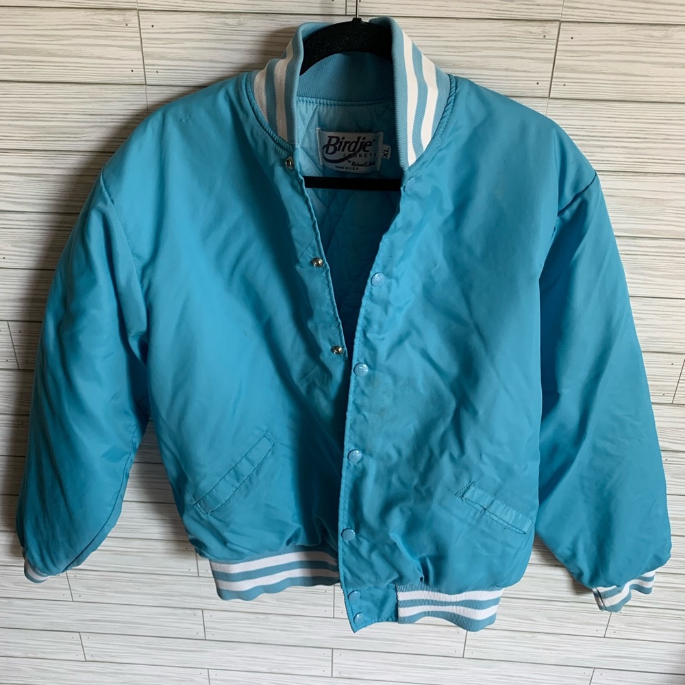 Birdie jackets Turquoise Blue Retro Satin Bomber Jacket